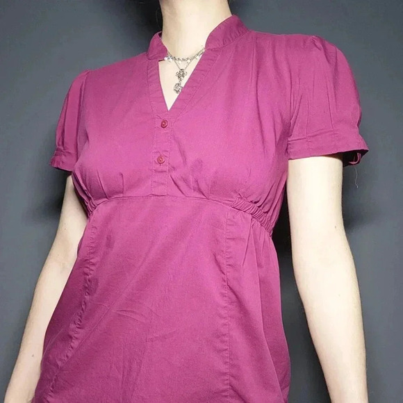 Vintage Y2K purplish fushia pink babydoll officecore button-up top - Picture 14 of 14